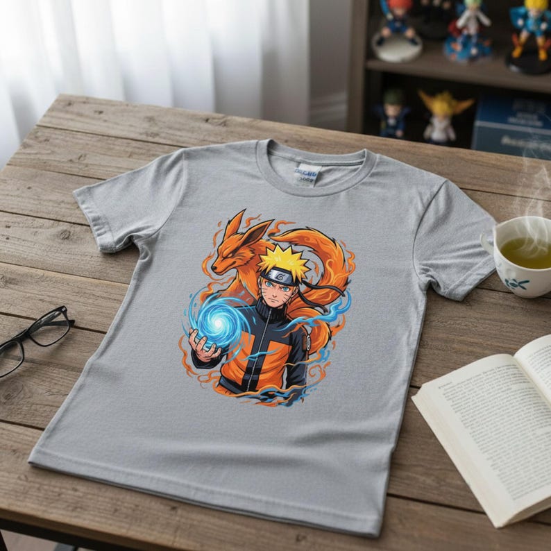 Naruto Uzumaki Rasengan & Nine-Tails T-Shirt, Unisex Anime Fan Streetwear Tee, 100% Cotton Casual Short Sleeve Top