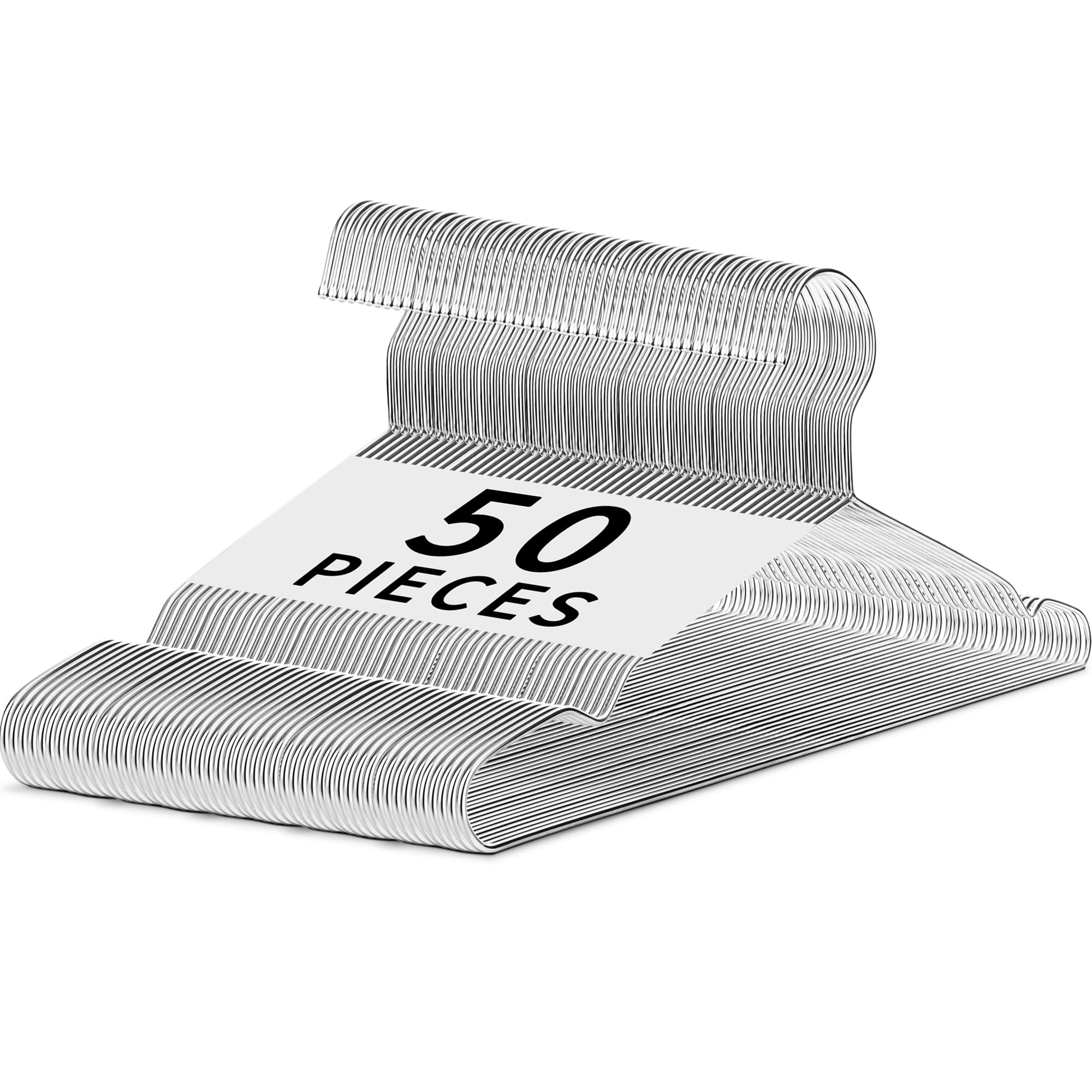 

TITIROBA Stainless Steel Set of Silver Hangers, 50, Rust-Resistant, Unbendable, Sturdy, Slim, Lightweight,