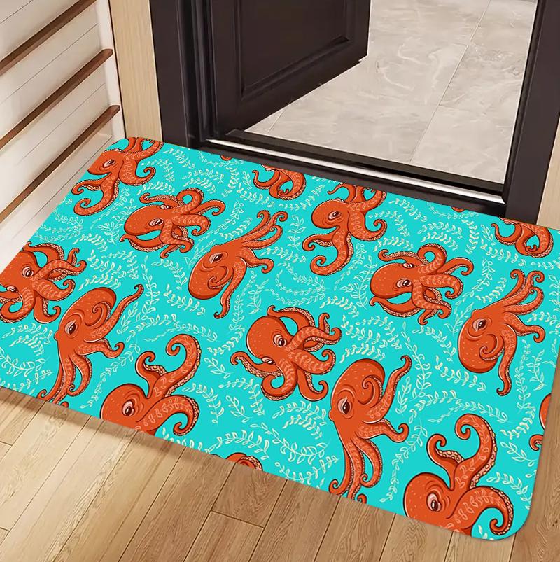 

Marine Life Starfish Dolphin Octopus Squid Pattern Doormat Non Slip Decorative Floor Mat for Home Entrance Bathroom Living Room 40x60cm