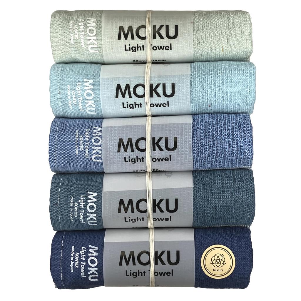 MOKU Face Towels, Set of 5, Gradient Pattern, 33 x 100cm, Made in Japan, Thin, Quick-Drying, Gift (Ocean)