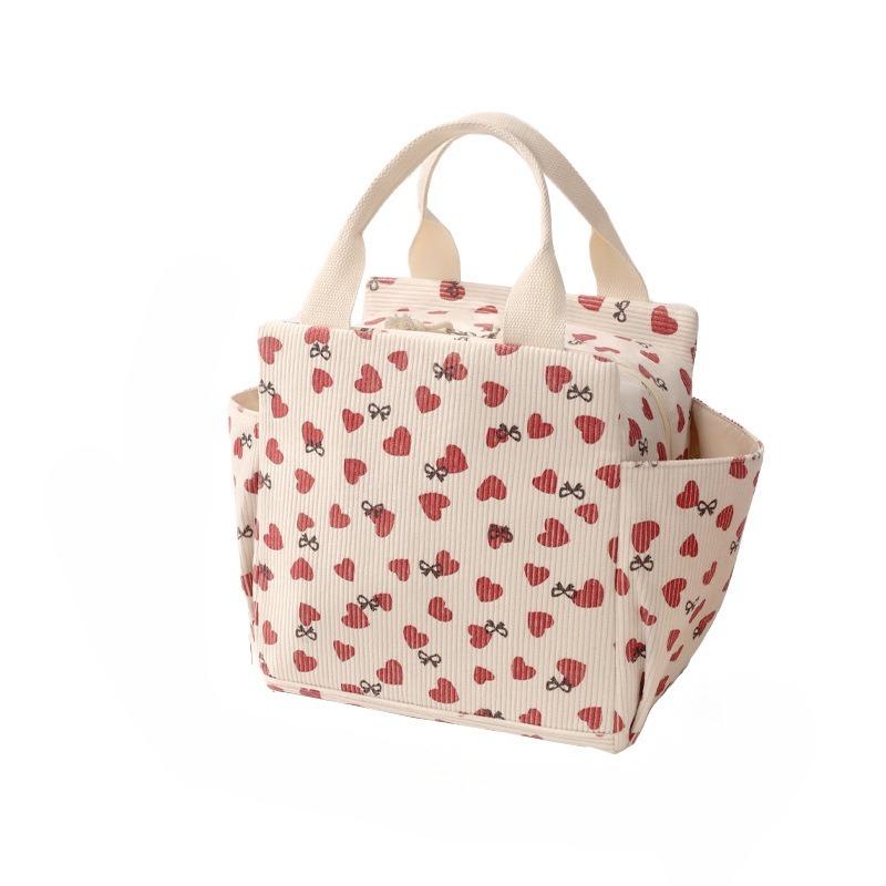 Corduroy Lunch Bag, Handheld Insulated Bag, Portable Lunch Box, Kids Multifunctional Storage Tote Bag, Camping Picnic Bag