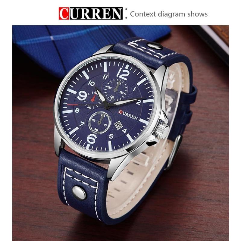 CURREN New Top Men's Watches Quartz Movement Genuine Leather Strap Men's Casual Watches