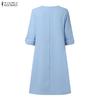 ZANZEA Women Casual V-Neck Summer 3/4 Sleeve Plain Dress