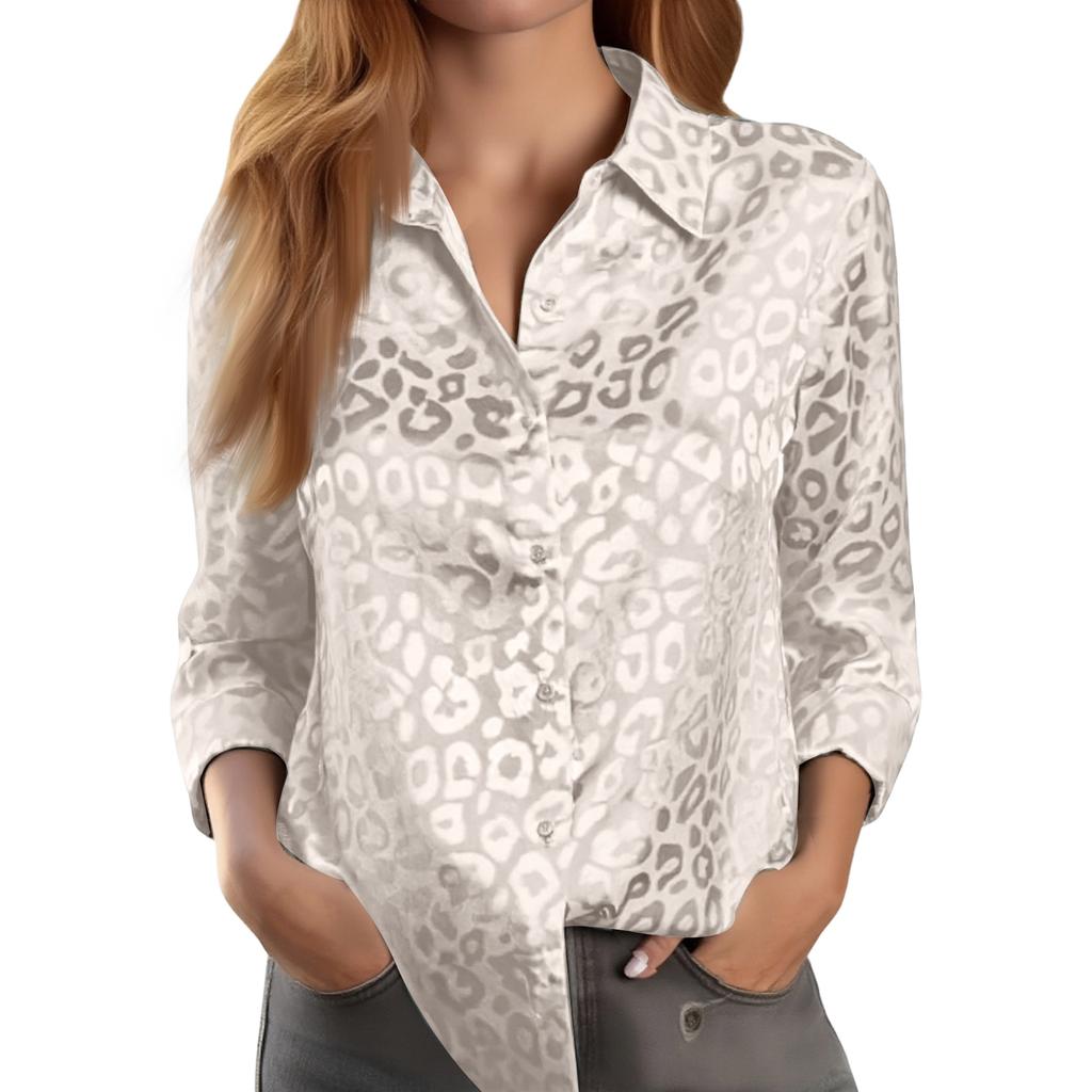 Women's Lapel Button,down Leopard Print Elegant  Long Sleeve Shirt