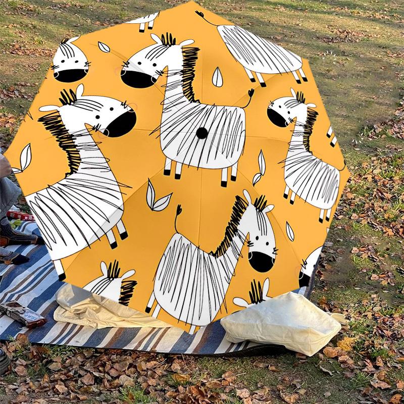 1PC Zebra Orange Umbrella-8-Rib Reinforced Portable Folding Travel Suitable for All Seasons Outdoor Daily Use-G346