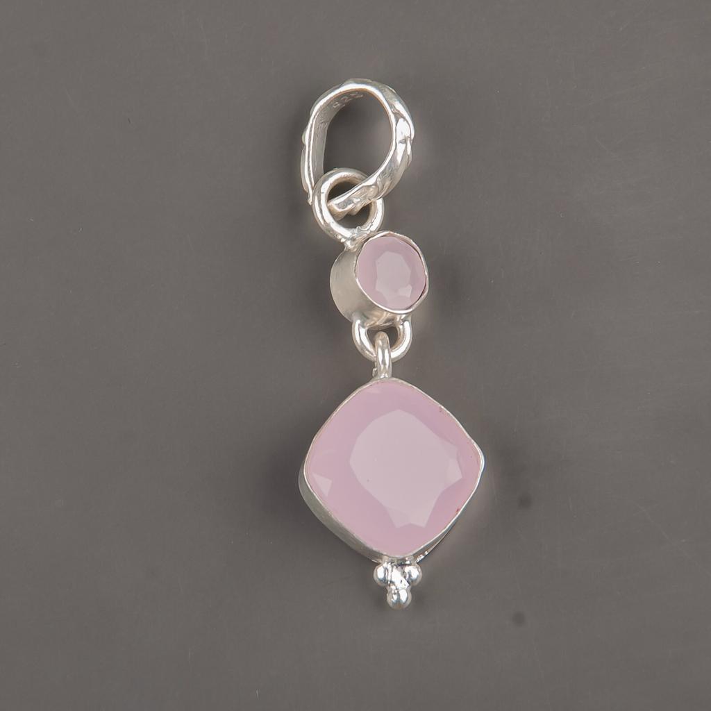 Rose Chalcedony Gemstone 925 Sterling Silver Jewelry Handmade Pendant 1.60" PP-9-15