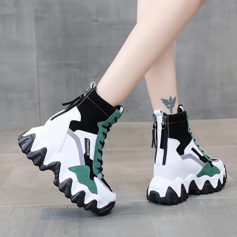 Spring Women Thick Sole Ankle Boots Autumn Luxury Platform Casual Boots Women's 8cm High Heels Wedge Boots Shoes Woman Sneakers