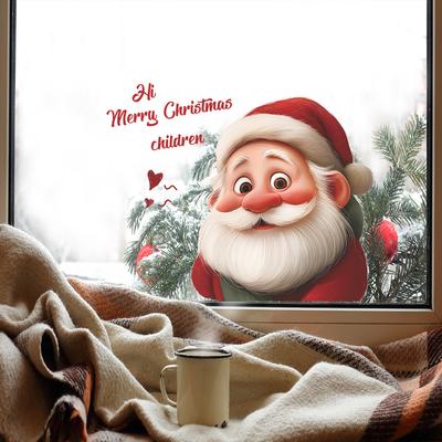 Roztomilý Santa Claus a anglický slogan Domácí skleněné dveře a okna Zkrášlovací samolepky