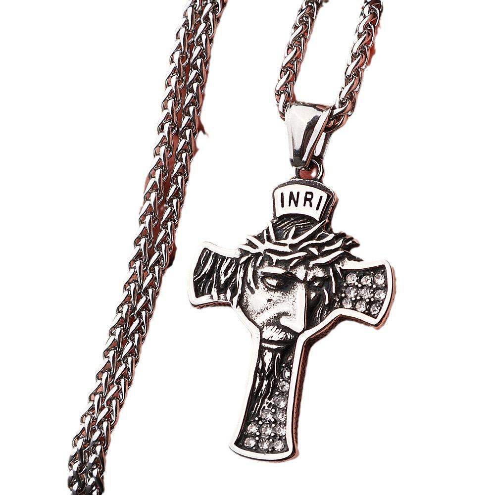 Vintage Stainless Steel Cross Necklace Pendant Portrait Titanium Steel Jewelry Hip Hop Style