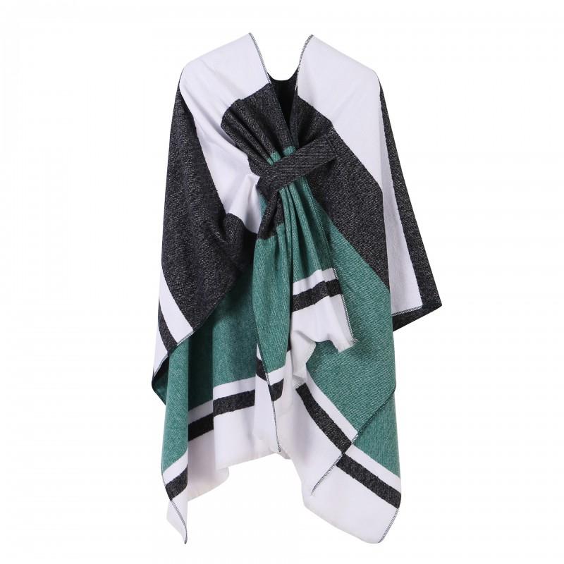 Womens Knitted Faux Cashmere Shawl Wrap With Contrast Stripe Trim Unisex Lightweight Warm Scarf Fall Winter