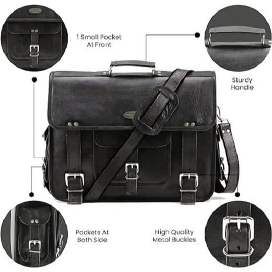 Черные кожаные сумки-мессенджеры ручной работы для мужчин и женщин — фото 4