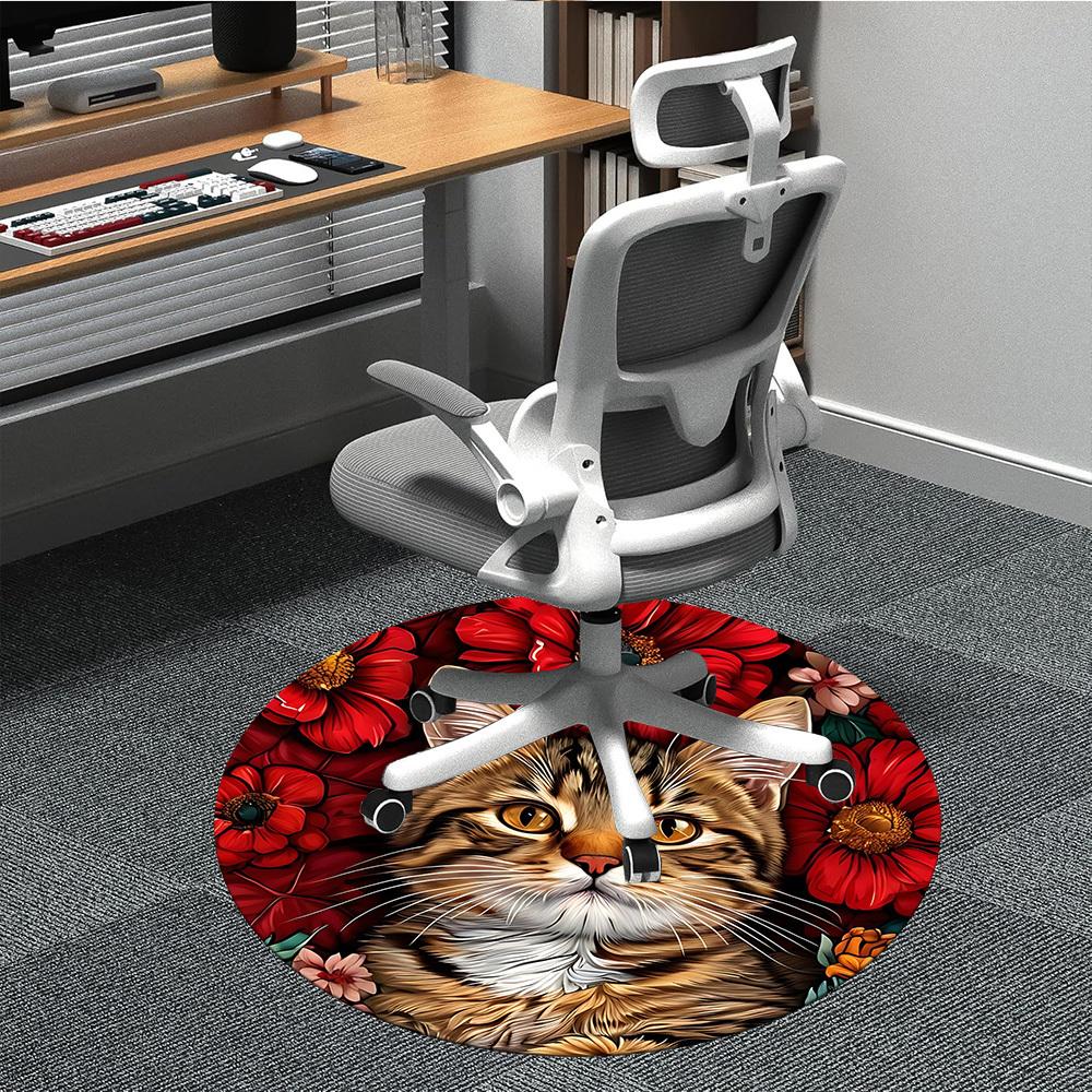 1pc Cat Portrait Chair Carpet for Office, Round Non-Slip Durable Large Size Office Carpet, Suitable for Office, Beautiful Decoration