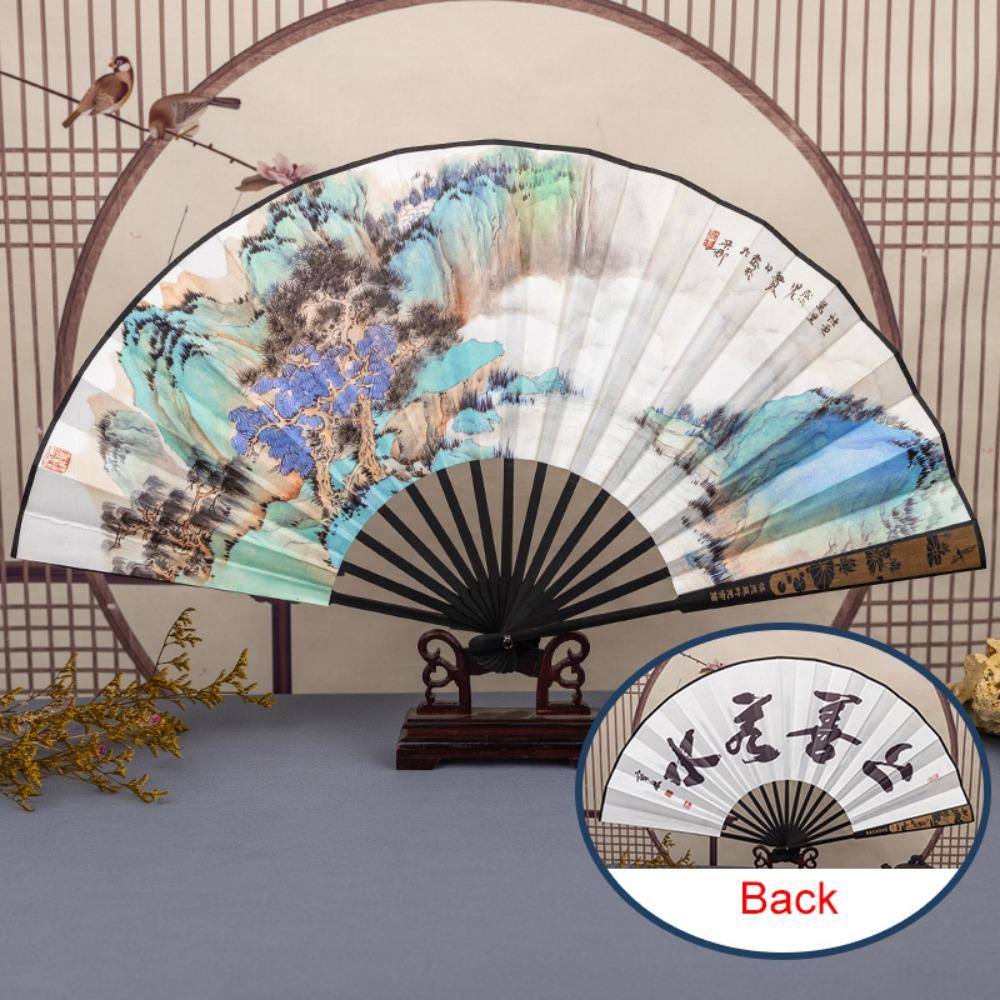 Hand Held Chinese Traditional Folding Fan Large Size Summer Fan Ancient Painting Hand Fan  Gift Style A