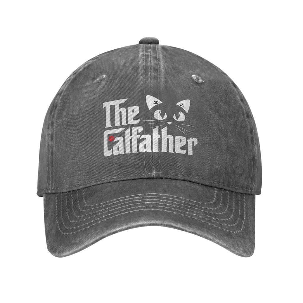 Vintage The CatFather Father Of Cats Funny Baseball Caps Unstructured Unisex Women Dad Gift Distressed Denim Sun Cap Activities Hat