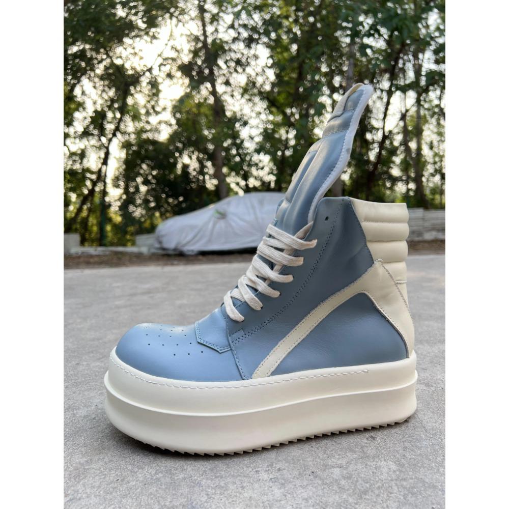 Men Shoes Trendy Blue Leather Casual Double Bottom Premium Women's Zipper Thick Soled Sneakers Height increasing Shoes