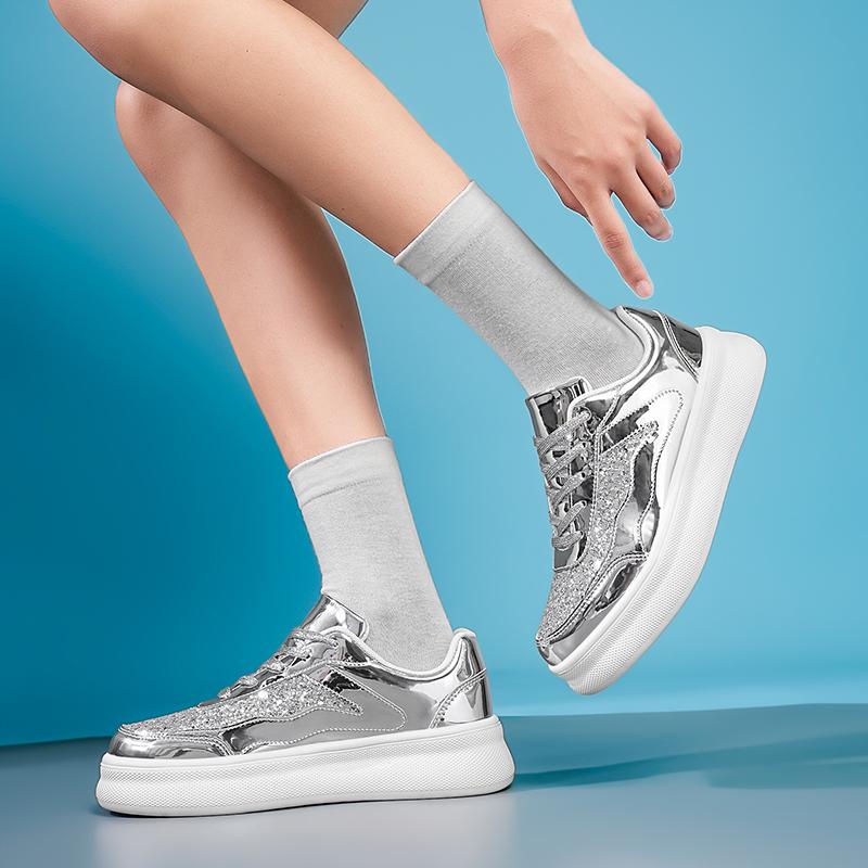 Goldene Luxus-Designerschuhe für Herren Mode Lässig Glänzend Herren Skateboard-Sneaker Plateau Glitzer Stilvolle Damen Sportschuhe