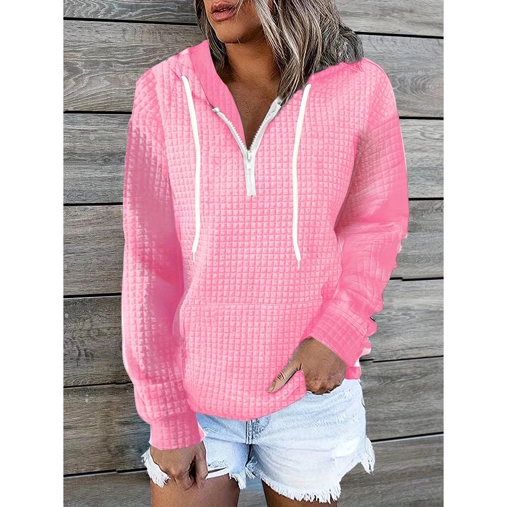 Женская осенне-зимняя мода вафельные толстовки с капюшоном с длинным рукавом толстовка — фото 7