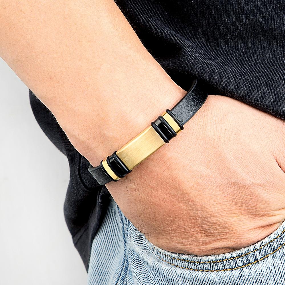 Stainless Steel Men's Leather Bracelet Black Leather Punk Style Magnetic Clasp Accessory Design Birthday Jewelry Gift