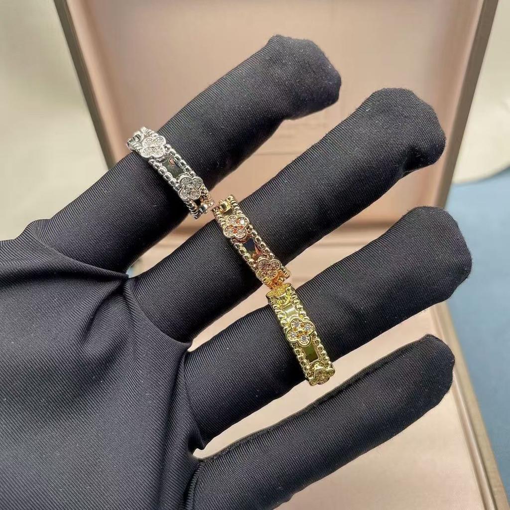 Four-leaf Clover Kaleidoscope Ring Women's Silver with Diamonds Flower Ring 18k Rose Gold Men and Women Couple Ring Tide