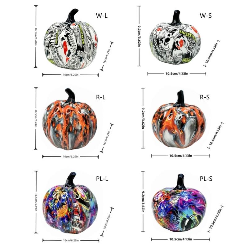 Hall Cabinet Skull Pumpkin Figure with Paint Pattern for Holiday Indoor Shelf Table Room for Mantels Entryway and Home