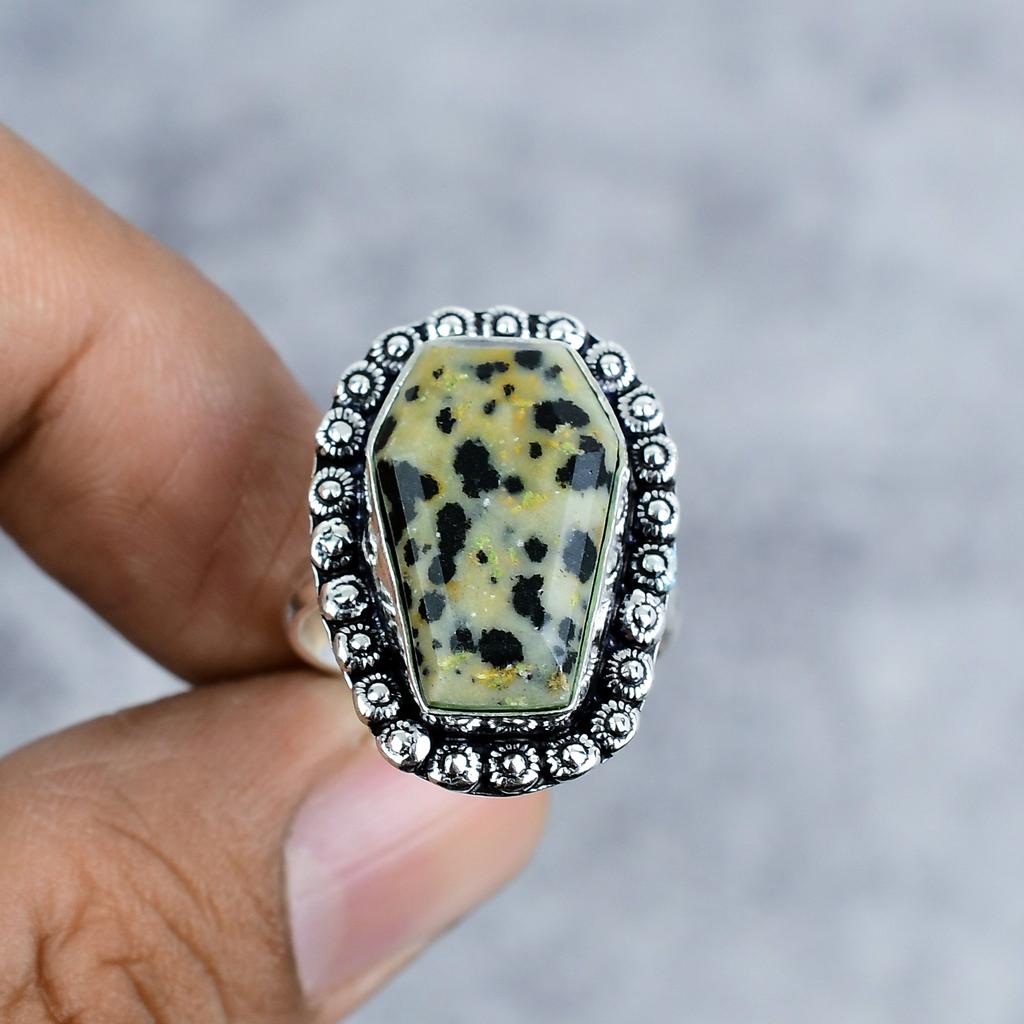 Dalmation Jasper Gemstone Handmade 925 Sterling Silver Jewelry Ring Size 9 M-2558