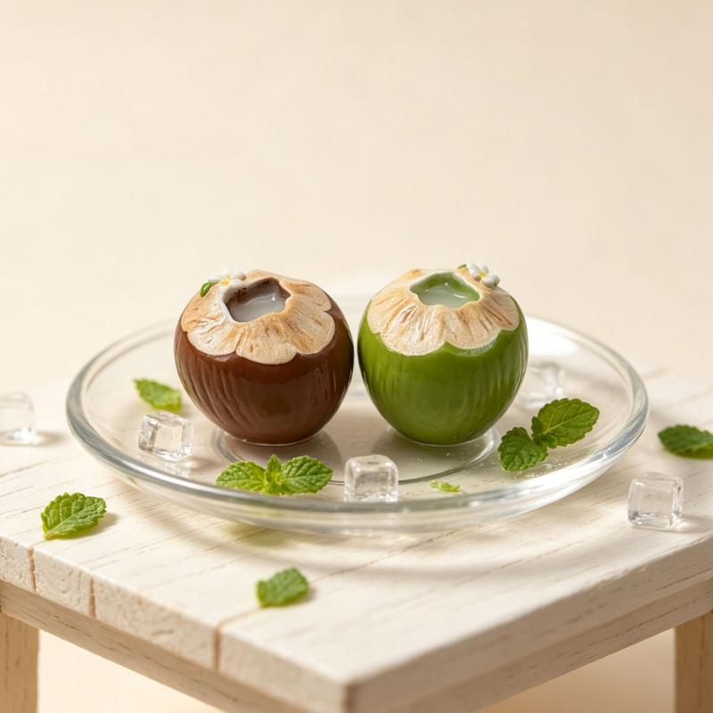 Mini Resin 3D Simulated Coconut Juice Decor 6Pcs Green Brown Accessories for DIY Handmade Gift Jewelry Making Craft
