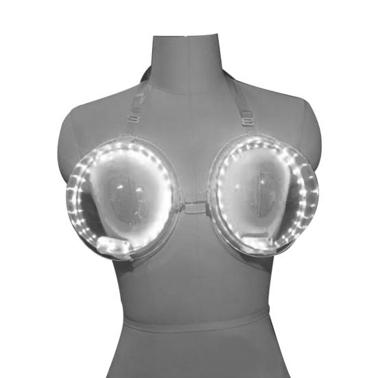 LED Luminous Bra Sexy Large Cup Food Grade Leakproof Interactive Atmosphere Props PVC Colorful Nightclub Bar Performance Feeding Brassiere