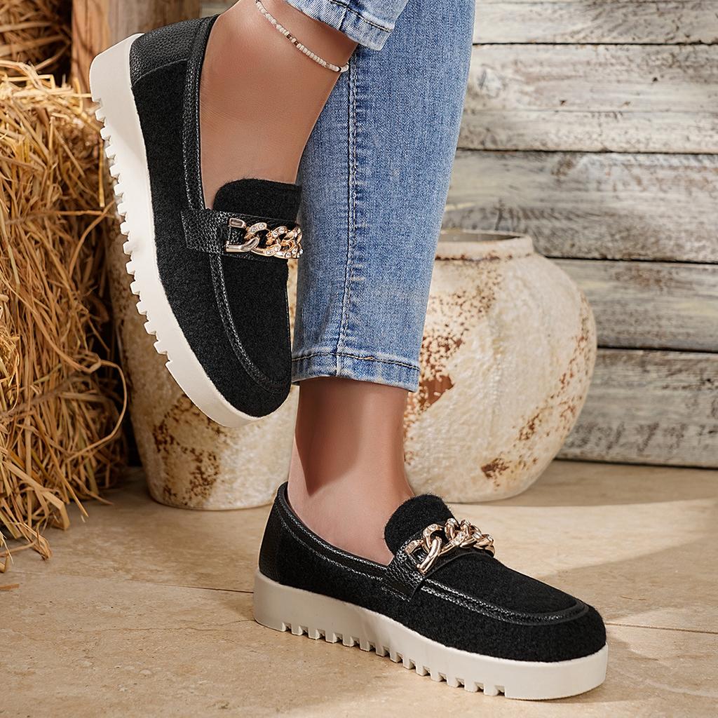 Metal Chain Platform Loafers Women's 2025 Autumn New Plus-size Low-top Shoes