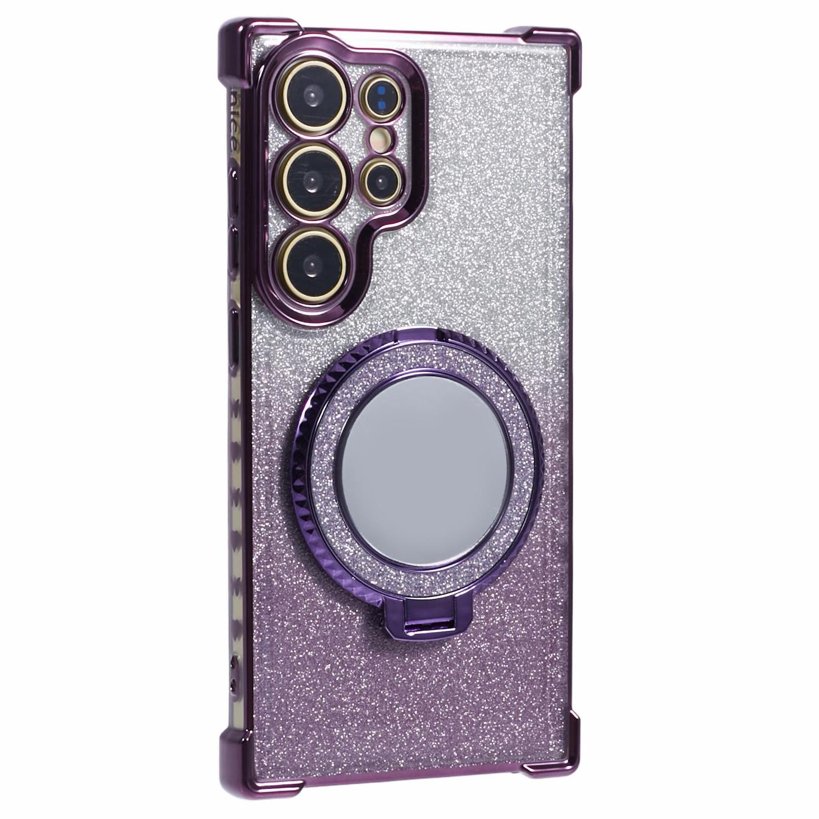 

For Samsung Galaxy S24 Ultra Case Glitter TPU Phone Cover with Kickstand Mirror Dark Purple