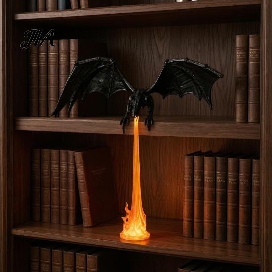 Dragon Bookshelf Decor Fire-breathing Figurine, Durable PLA Flying Book Stopper, 3D Printed Statue Print Fantasy Ornament for Home Office Library Cool