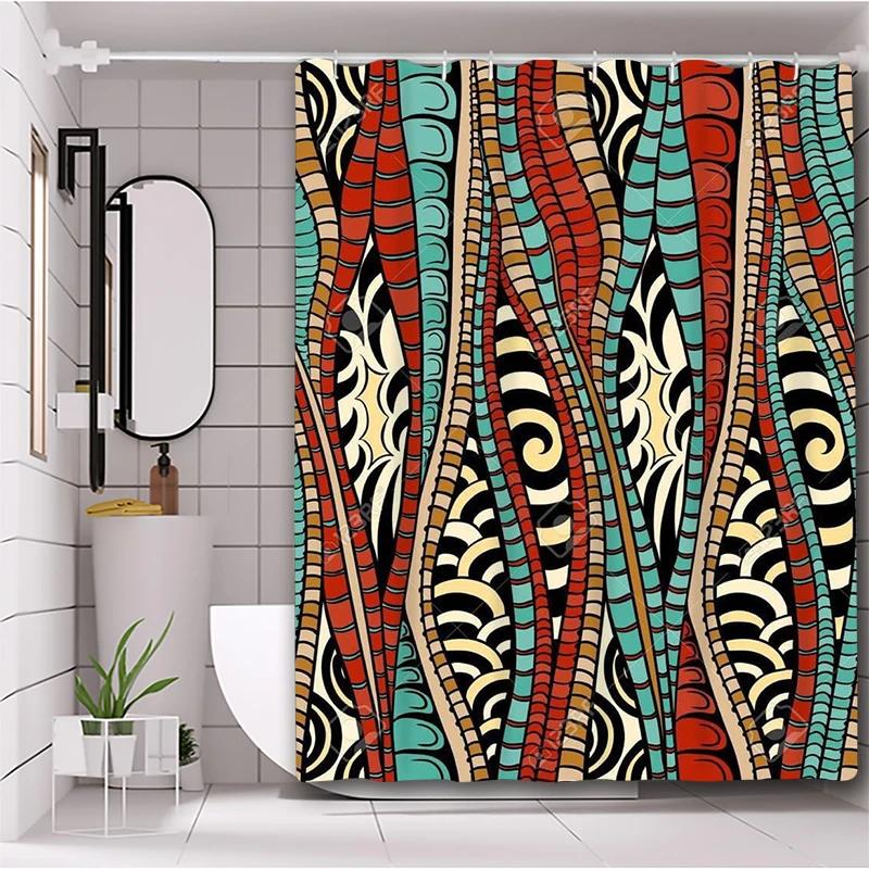 Ethnic style Bathing Curtain  Bathroom Shower Curtain Waterproof With 12 Hooks Home Deco
