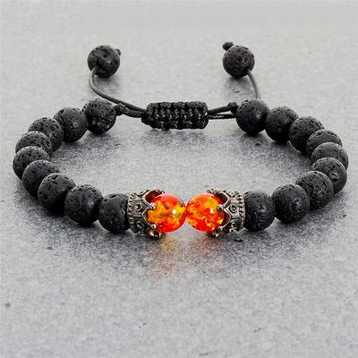 Bracciale da uomo con superficie liscia regolabile, ciondolo a corona in pietra, accessorio per gioielli da polso intrecciato