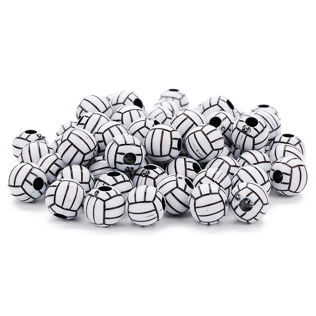 Wholesale  Acrylic Football Beads Basketball Soccer Ball Charms Round Loose Beads With Hole Bracelets Jewelry Making Supplies