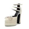 Fashion Luxury Handmade Full Pearls Rhinestones Bowknot Women Pumps Fashion Ankle Strap Platform Wedges High heels Banquet Wedding Shoes