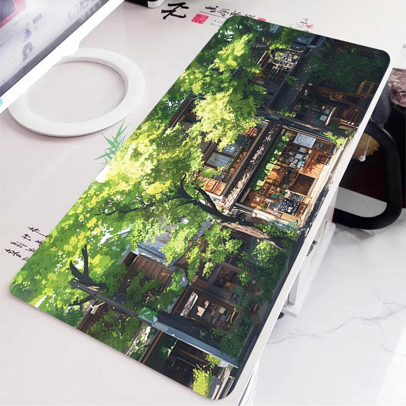 Green Desk Mat Natural Anime Scenery Laptop Mousepad PC Offices Accessories Large Mouse Pad Rubber Carpet Keyboard Extended Pads