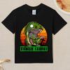 Boys Crew Neck Short Sleeve T-Shirt with Cartoon Zombie Dinosaur Print