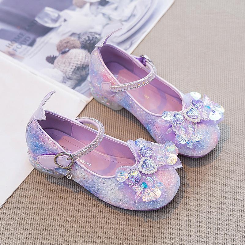 Туфли принцессы для девочек, модные кожаные туфли 2026 Новые весенние детские туфли для выступлений Стильный бантик Хрустальные туфли для девочек 26-30One Hand5Double
