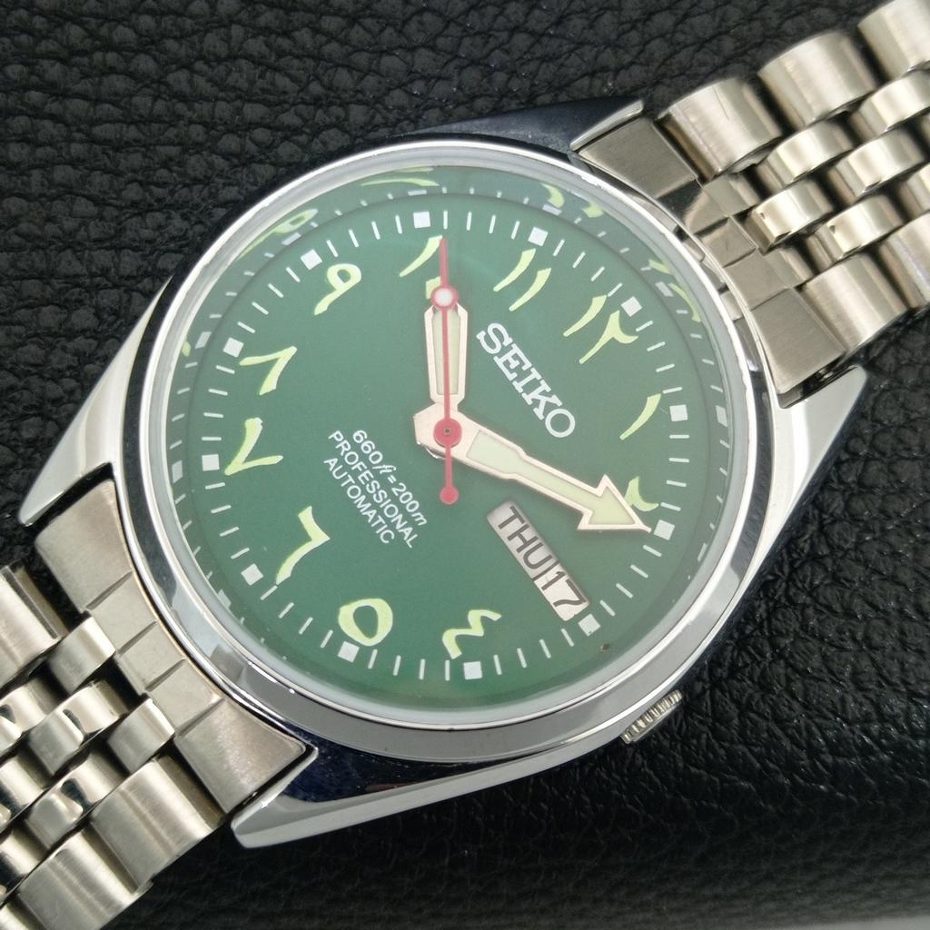 VINTAGE REFURBISHED SEIKO AUTOMATIC 6309A JAPAN MENS GREEN DIAL WATCH A442716-1