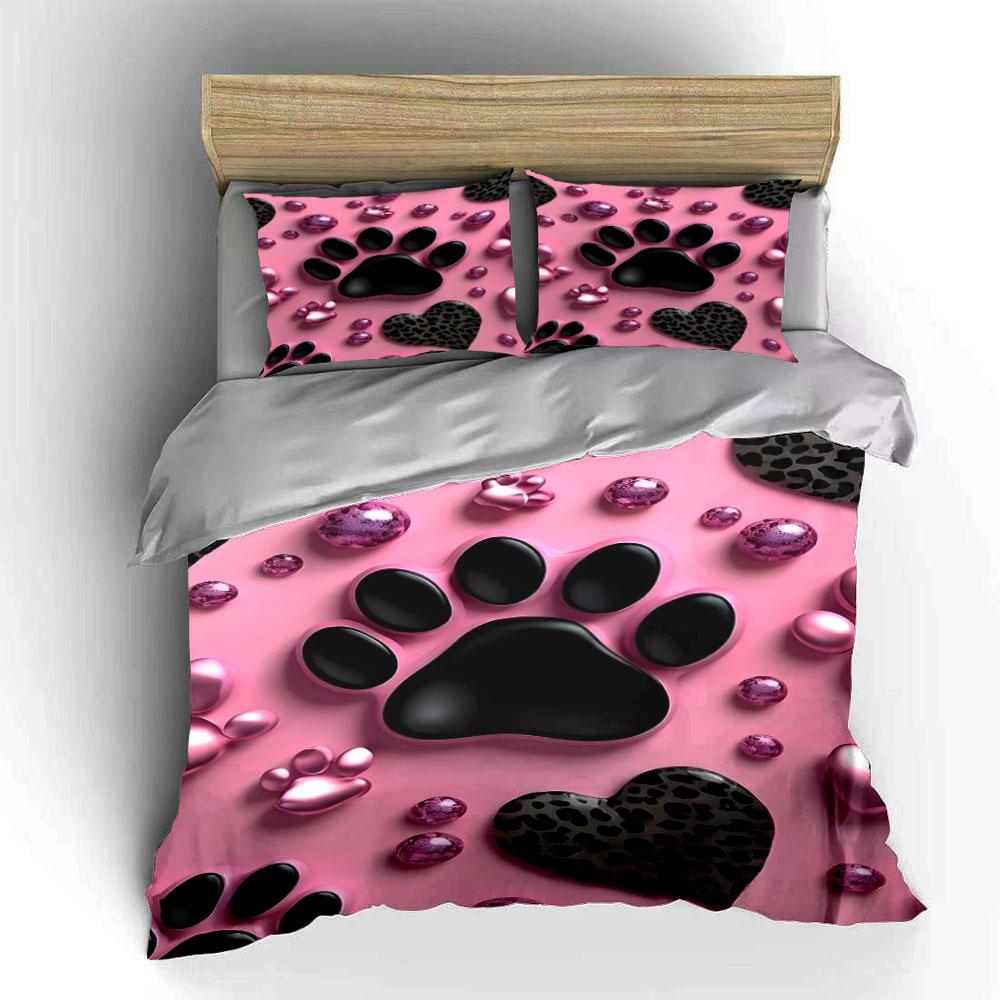 Pet Paw Prints Decorative Set Soft Skin-Friendly Bedding Set Includes 1 Duvet Cover And 2 Pillowcase Gift