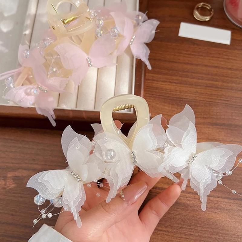 Fashion Simulation Butterfly Hair Clips Women Elegant Pearl Bow Ponytail Clip Sweet Crab Hair Claw Headdress Hair Accessories