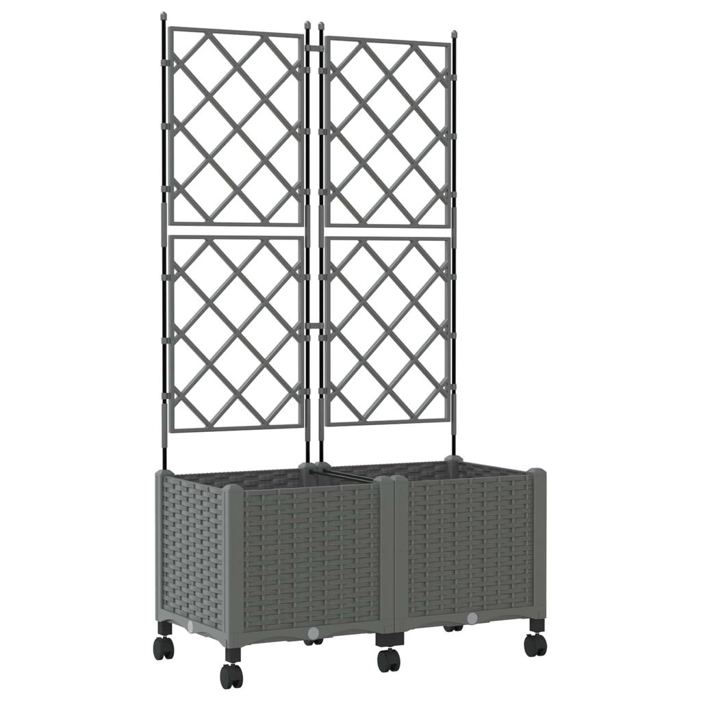 Planter with Trellis and Wheels 2 Pcs Light Gray PP