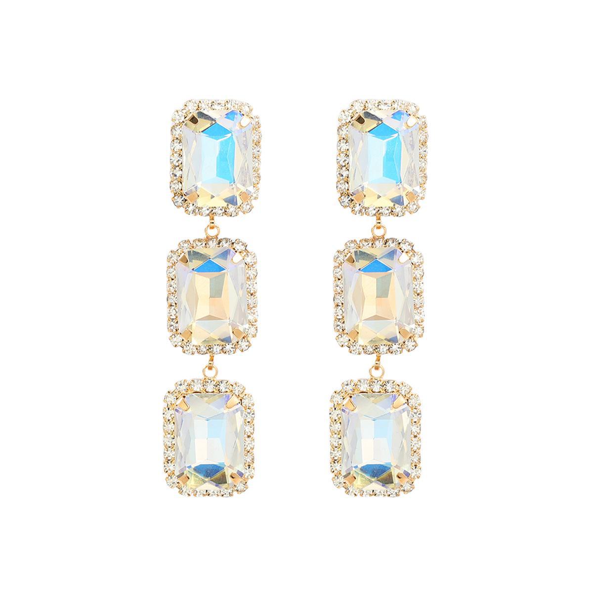 Красочные многослойные квадратные стеклянные бриллиантовые серьги для женщин - модные эффектные украшения