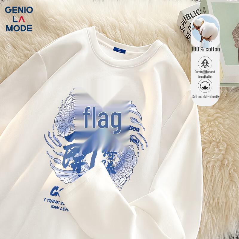 GENIOLAMODE Men s Lucky Koi Print Long Sleeve T-Shirt M