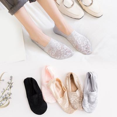 Women Spring Summer Cotton Lace Antiskid Invisible Liner Low Cut Socks