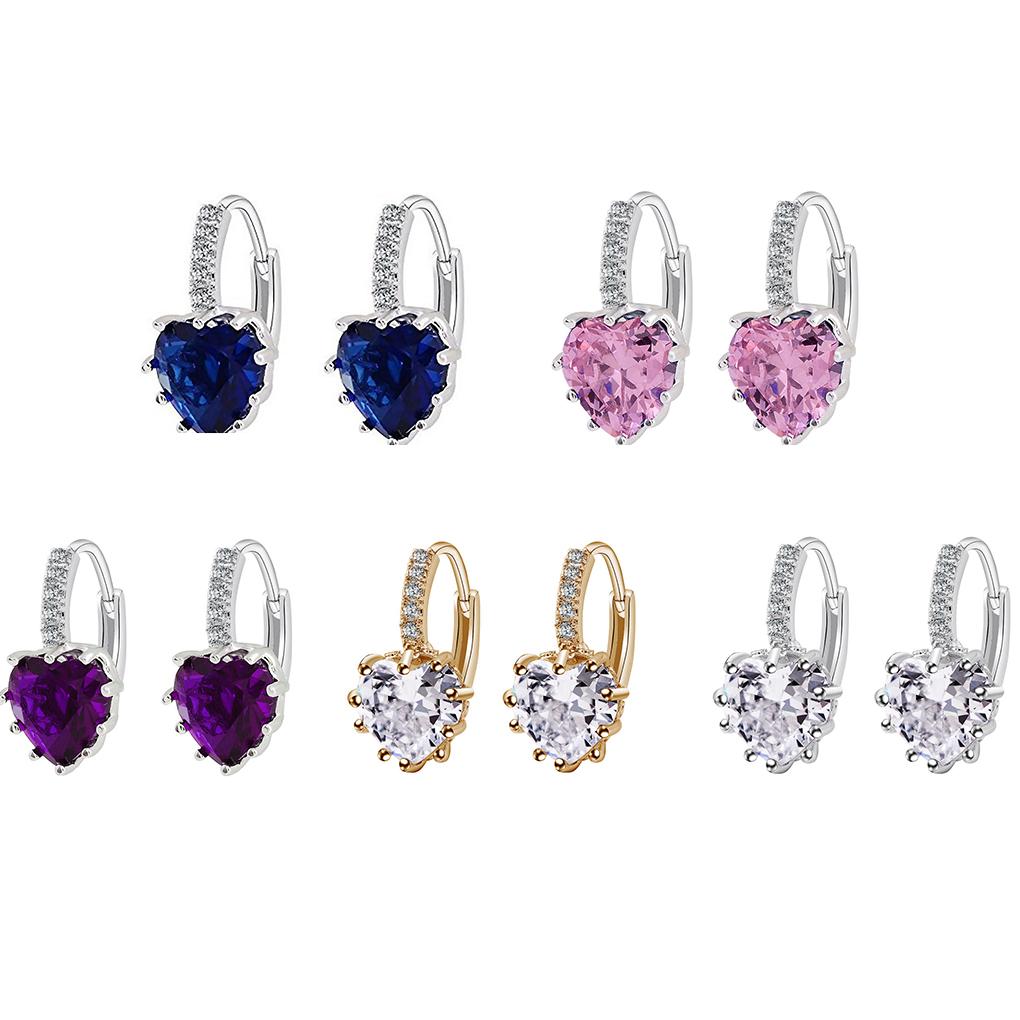 Charming Women Copper Plated Heart AAA Zircon Girl Ear Hoop Earrings Ladies Jewellery Ear Stud Clip