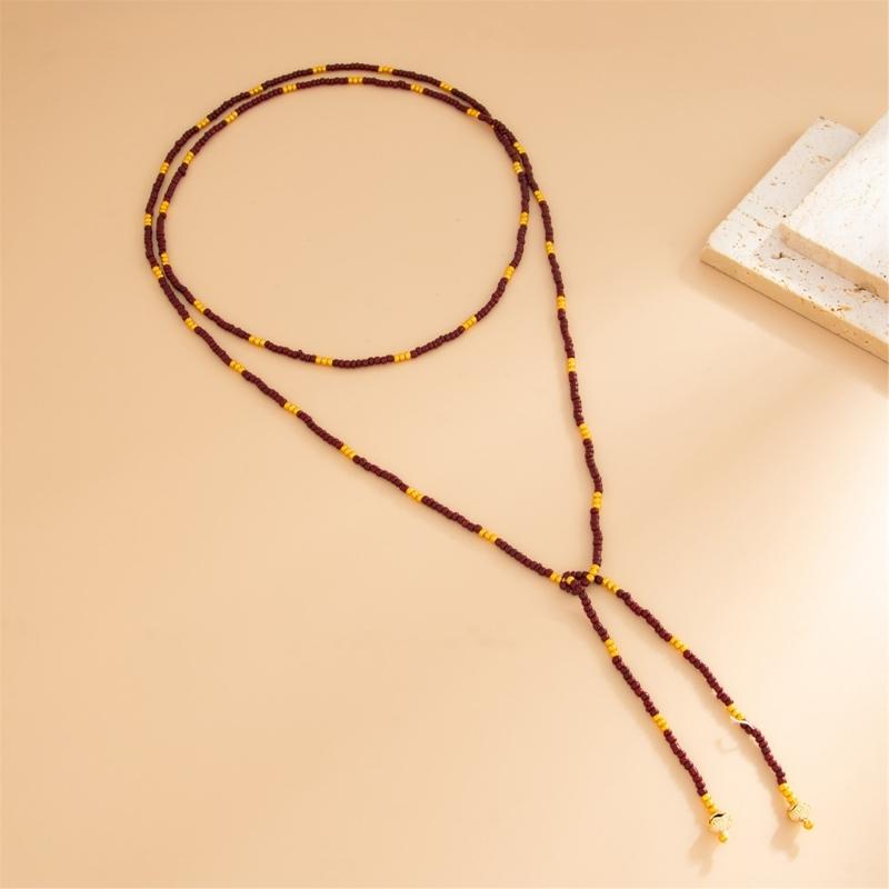 Vintage Bead Long Necklace Neckwear with Cool Minimalist Accent for Casual and Formal Wear Comfortable Lightweight