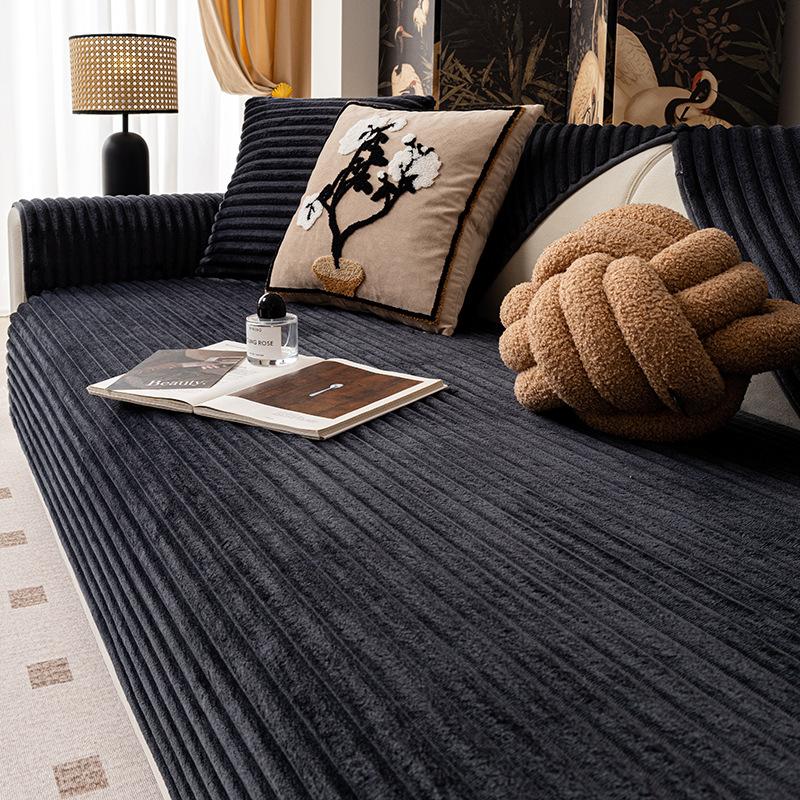 Autumn And Winter Cream Wind Plush Sofa Cushion Cover  New Non-Slip Straight Row Advanced Thermal Leather Sofa Seat Cushion