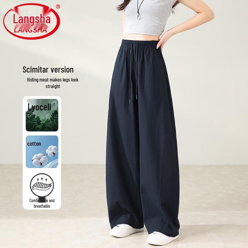 LangSha Women s Tencel Blend High-Waisted Wide-Leg Casual Pants L
