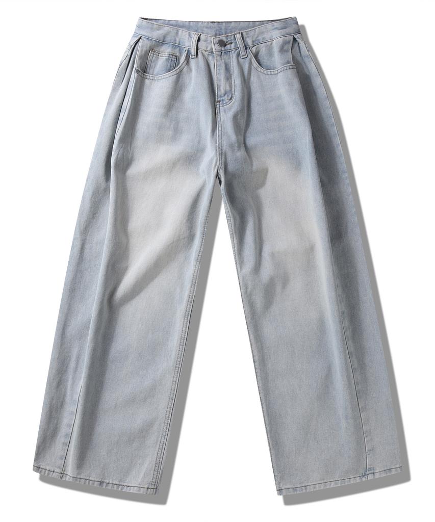 ROCKED GARAGE [Unisex] Balloon Fit Side Pintuck Wide Denim Pants [Light Wash]