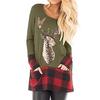 Womens Christmas Tops Plaid Splice Hem Long Sleeve Cute Tunic Blouse